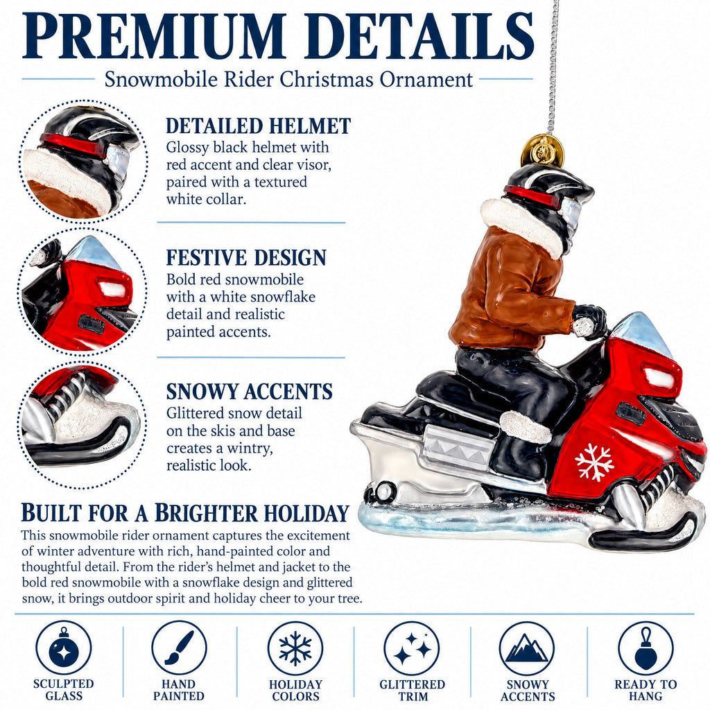 Winter Trail Rider Snowmobile Glass Christmas Ornament