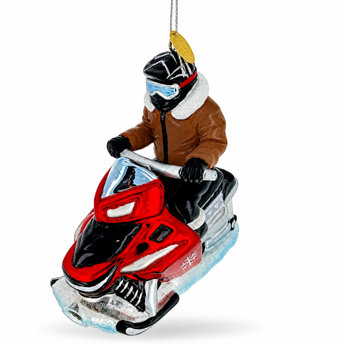 Winter Trail Rider Snowmobile Glass Christmas Ornament