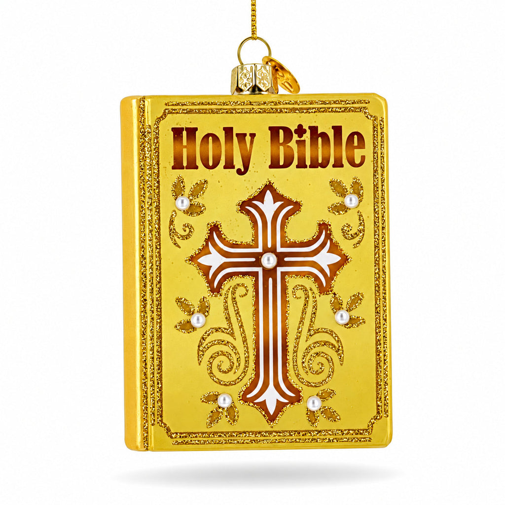 Holy Bible Book Glass Christmas Ornament