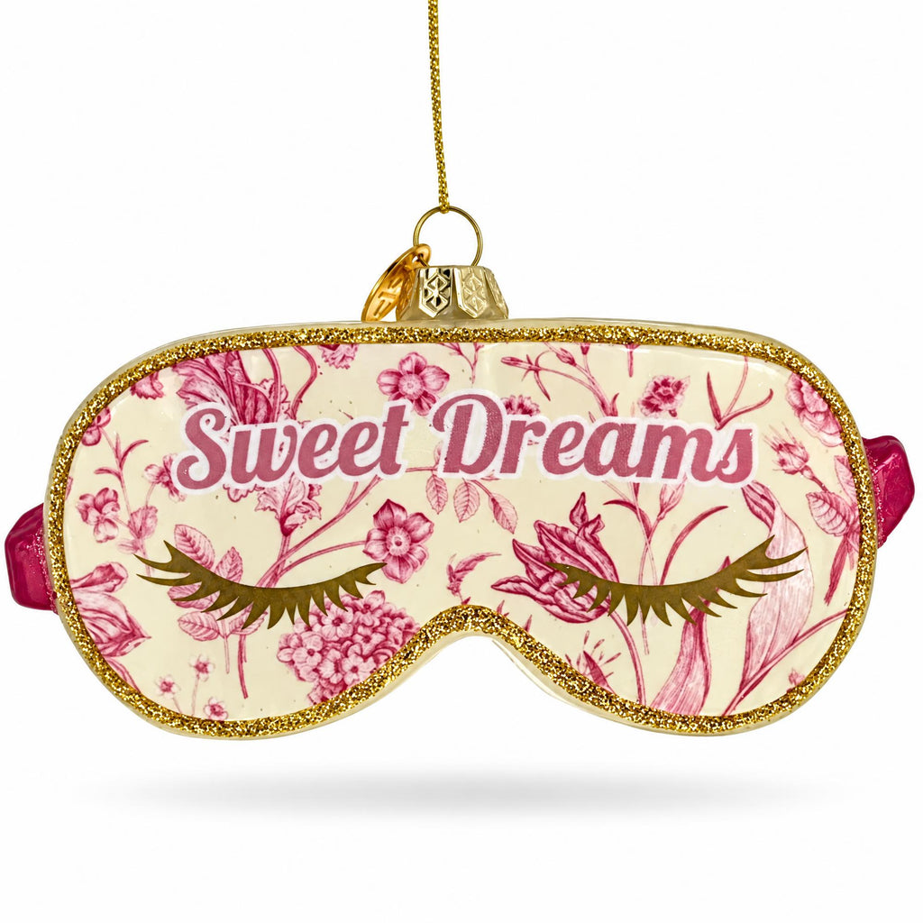 Pink Sleeping Mask with Eyelashes Glass Christmas Ornament