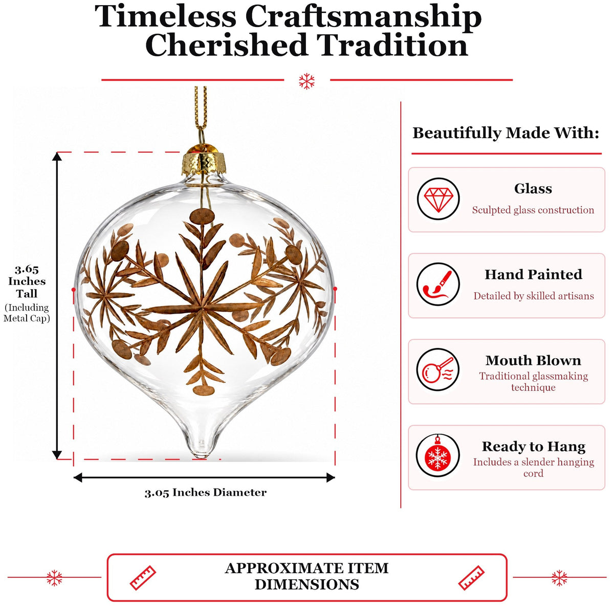 Clear Glass Onion With Gold Floral Design Christmas Ornament