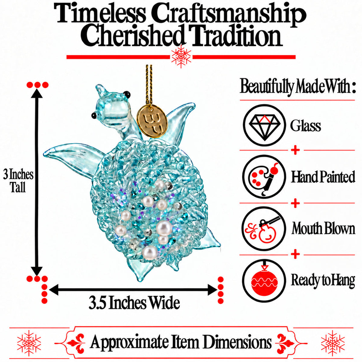Light Blue Beaded Glass Sea Turtle Christmas Ornament