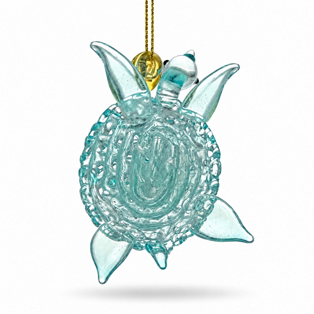 Light Blue Beaded Glass Sea Turtle Christmas Ornament