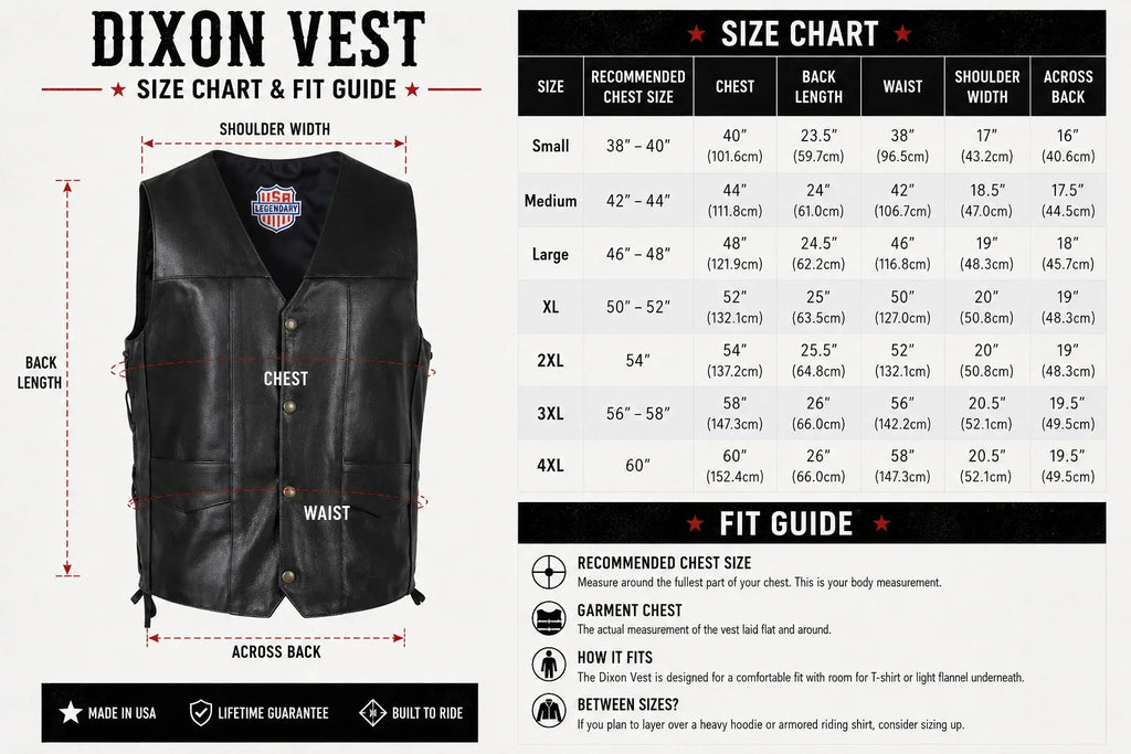 Legendary Dixon Men's Leather Motorcycle Vest