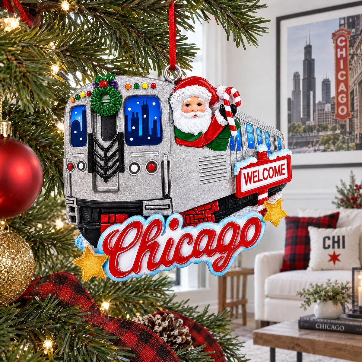 Chicago CTA L Train Santa Resin Christmas Ornament