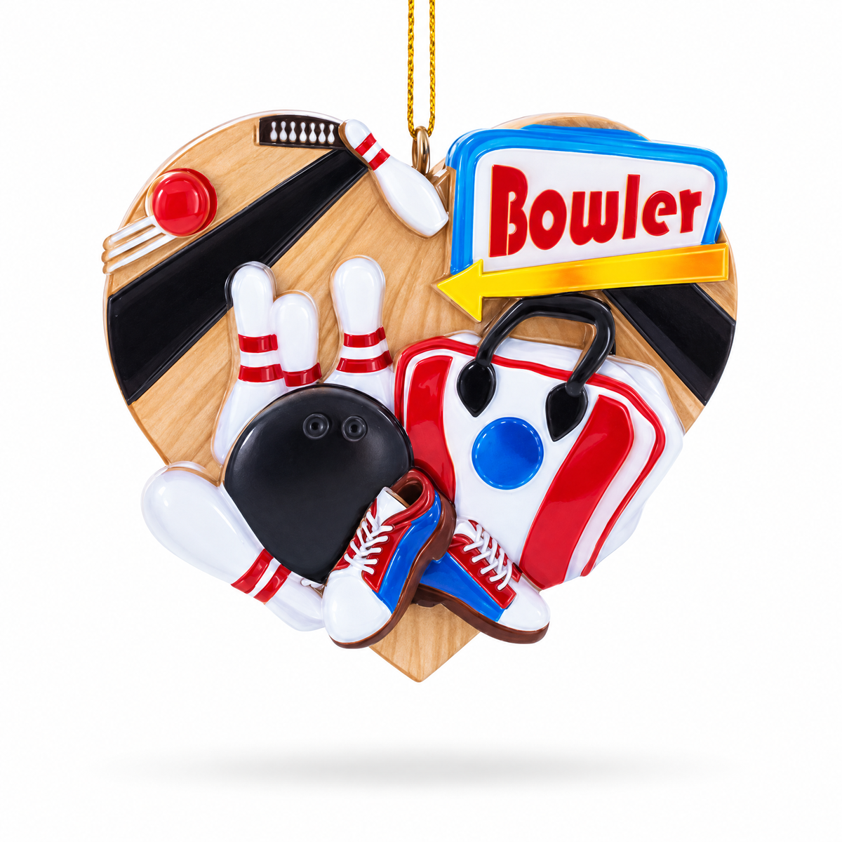 Bowler Sign Bowling Bag Pins Heart Resin Christmas Ornament