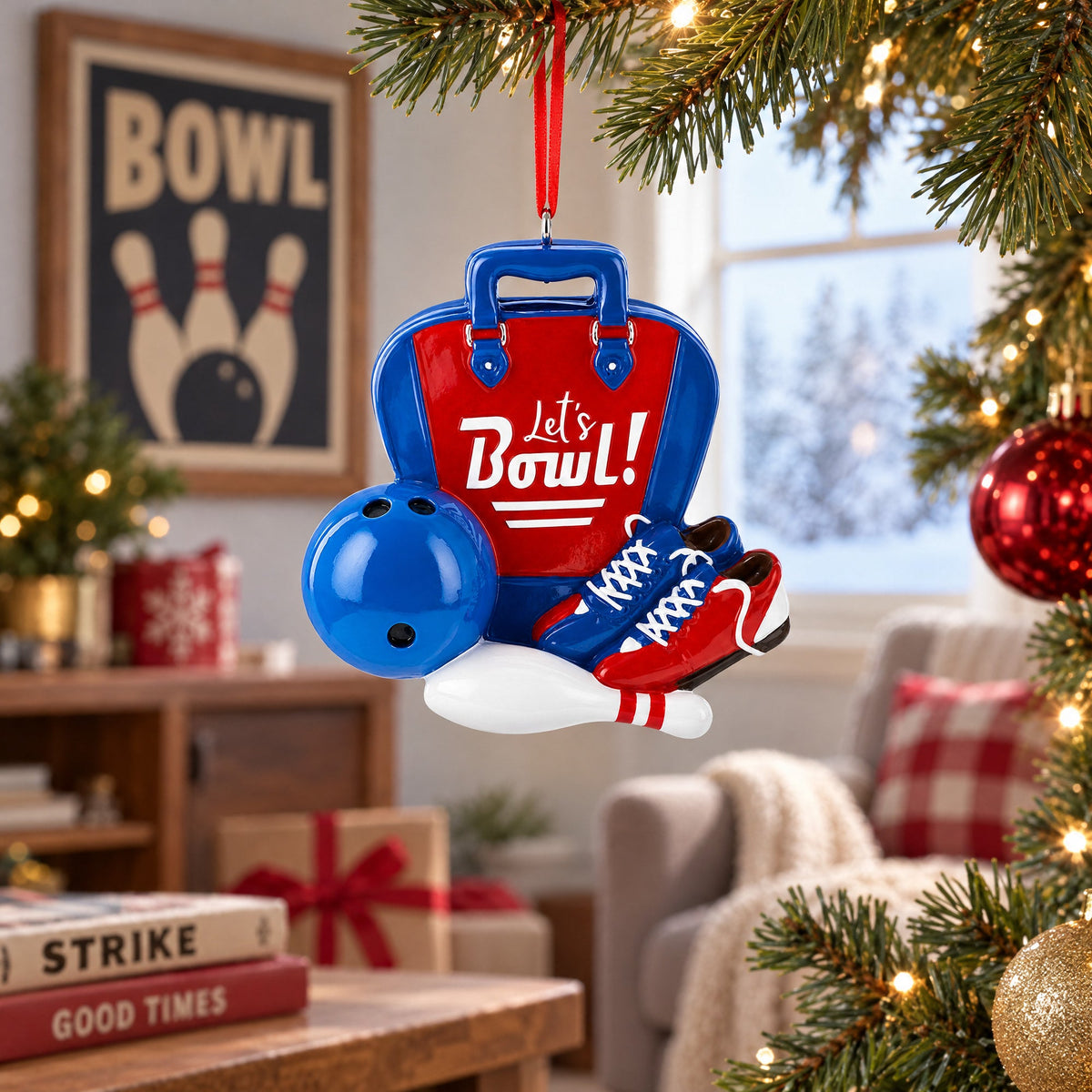 Let's Bowl Bowling Bag Pins Resin Christmas Ornament