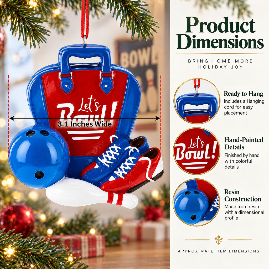 Let's Bowl Bowling Bag Pins Resin Christmas Ornament