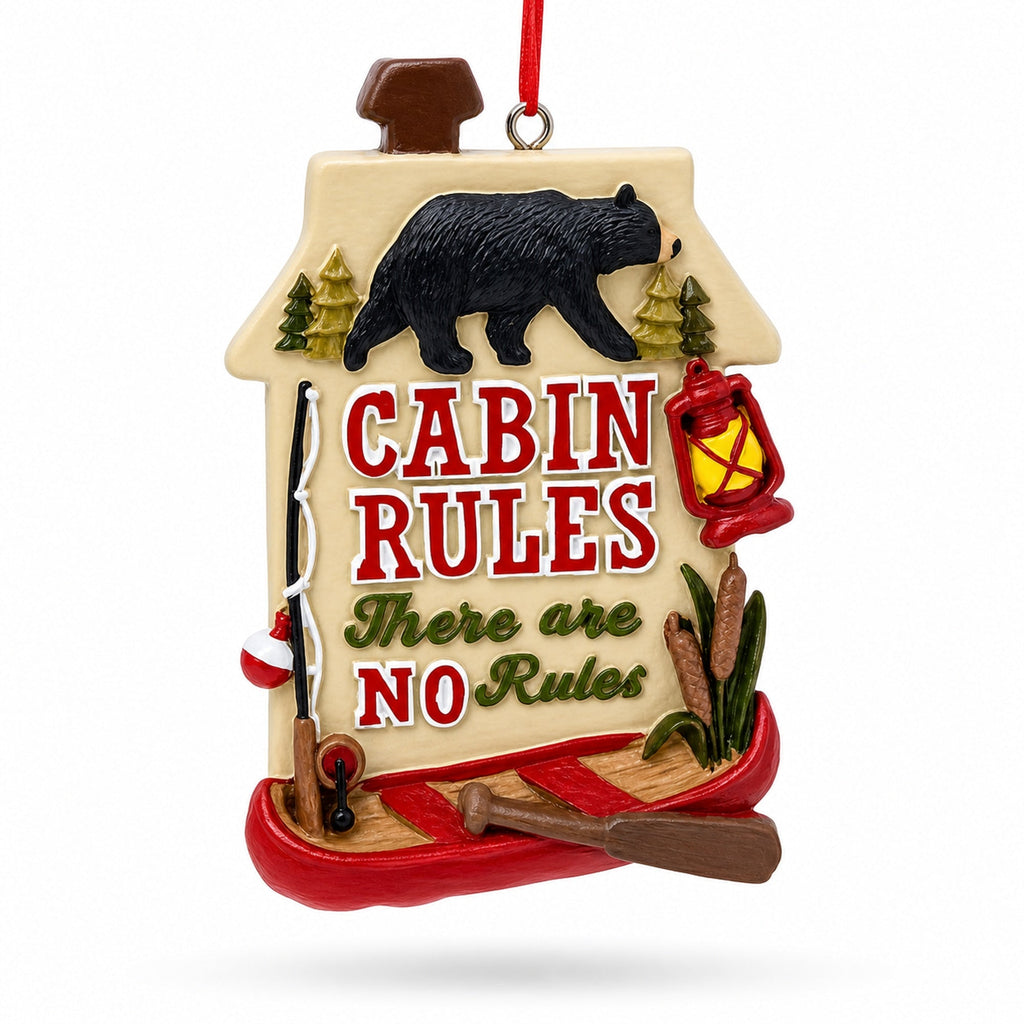 Cabin Rules There Are No Rules Black Bear Canoe Resin Christmas Ornament