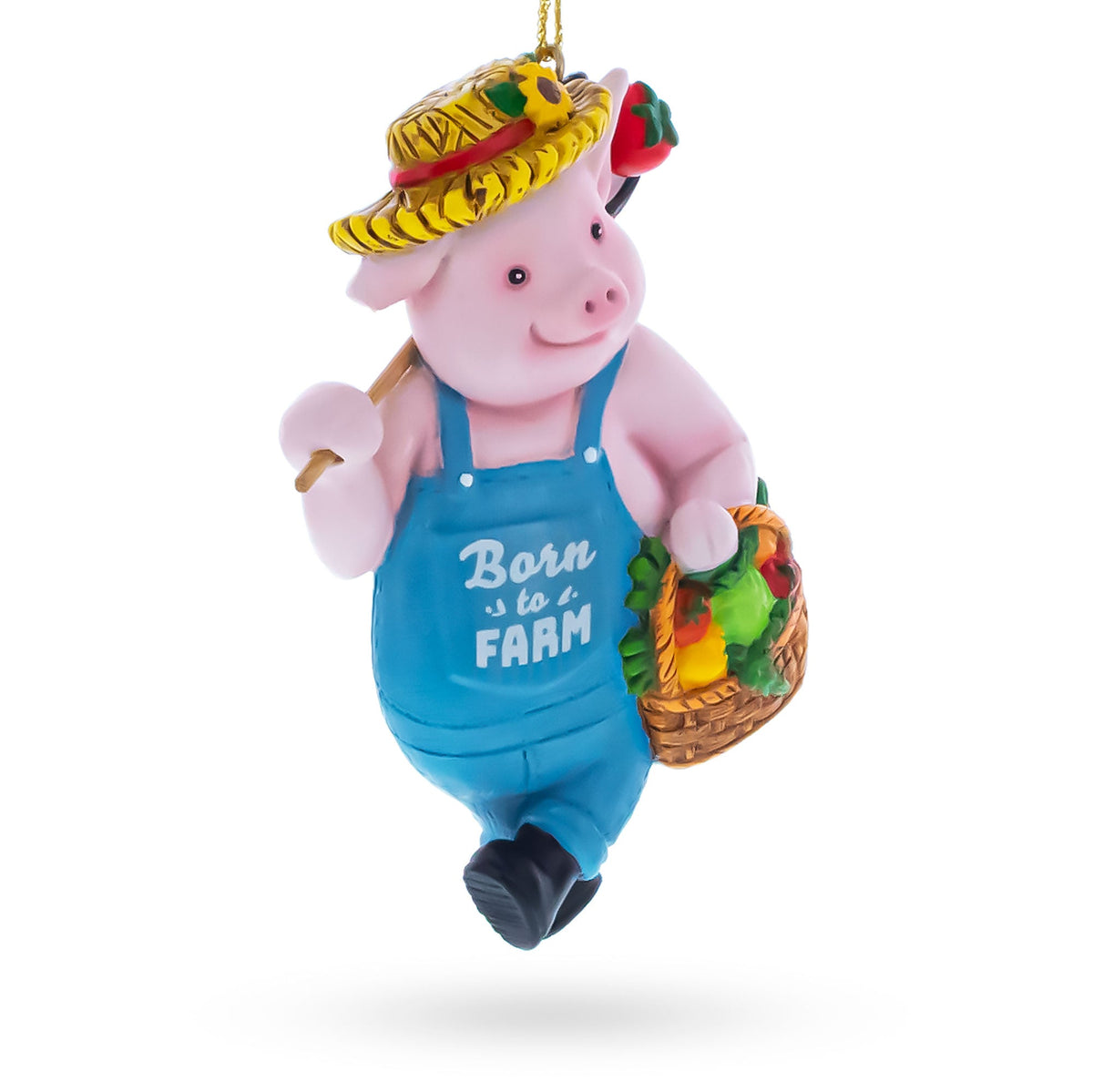 Born to Farm Pig Farmer with Vegetable Basket Resin Christmas Ornament
