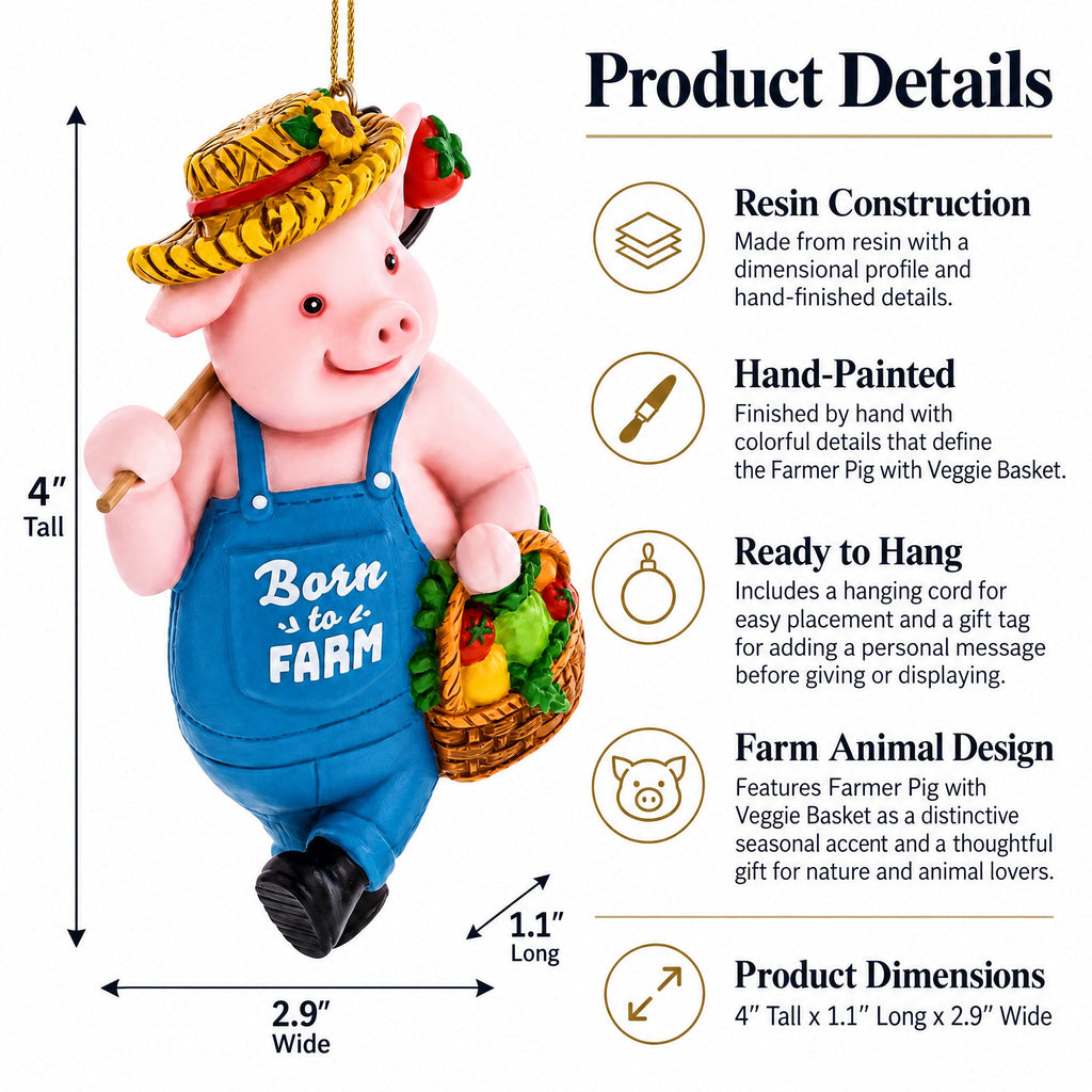 Born to Farm Pig Farmer with Vegetable Basket Resin Christmas Ornament