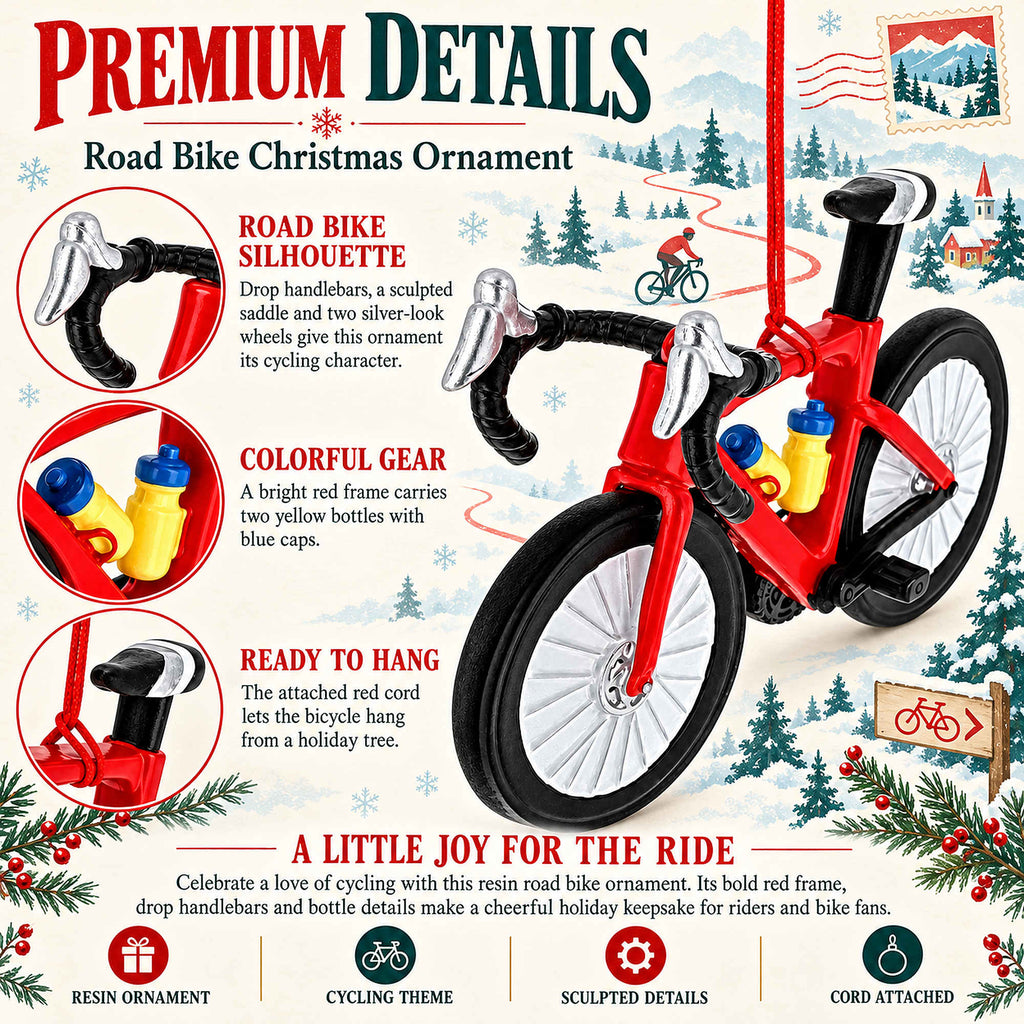 Red Racing Bicycle Endless Miles Resin Christmas Ornament
