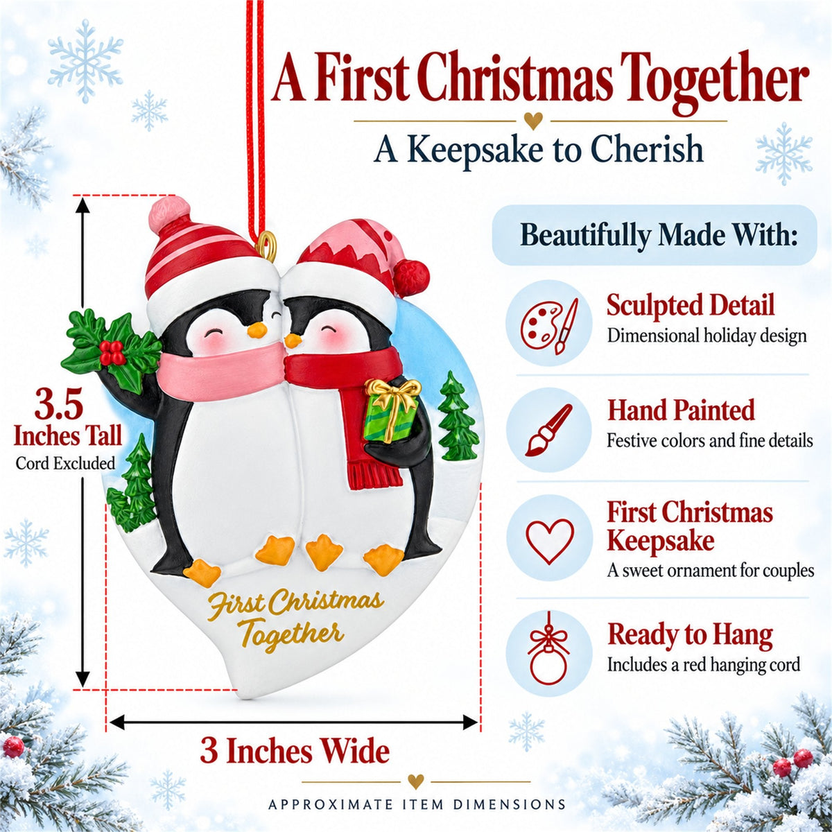 First Christmas Together Penguins Couple Resin Christmas Ornament