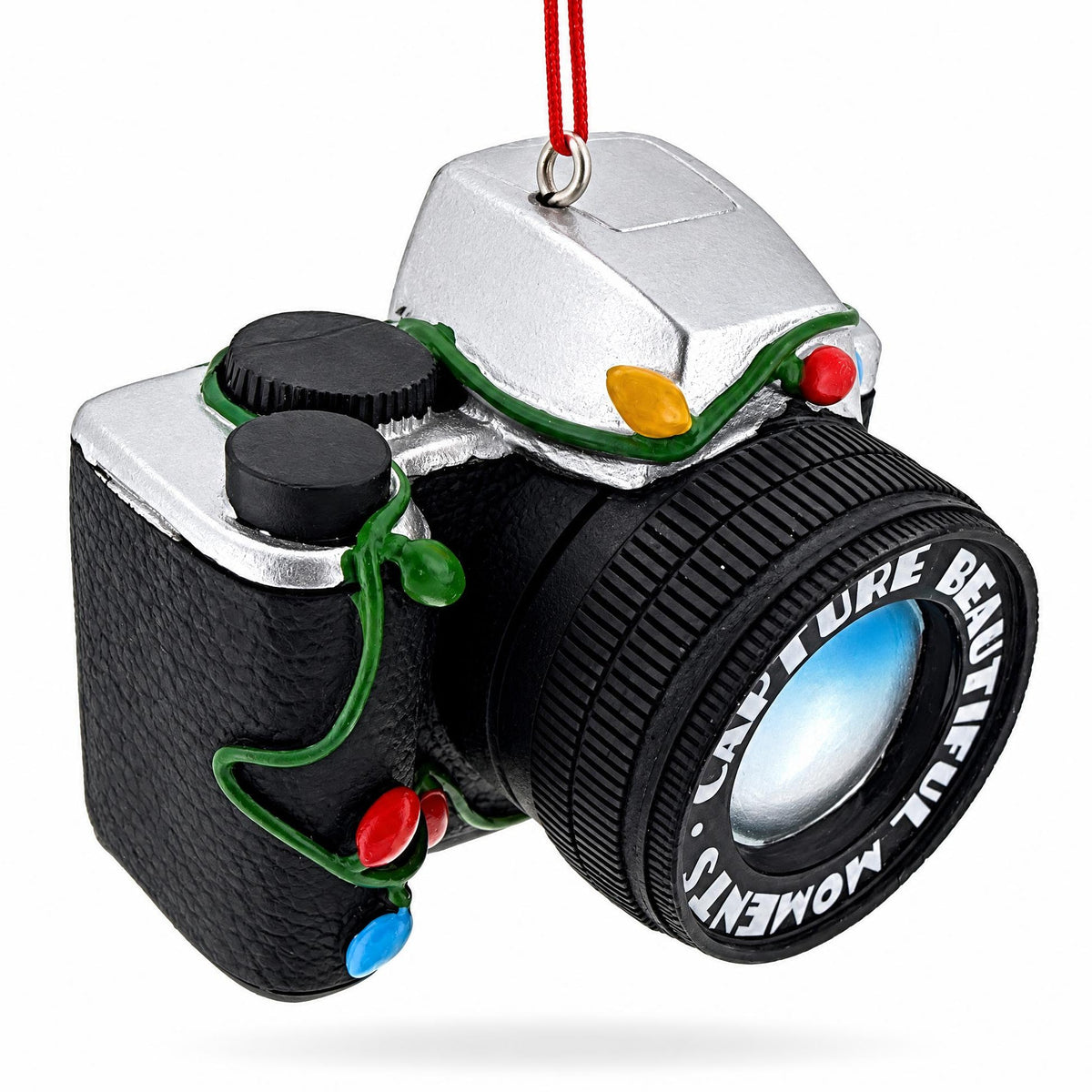 Vintage Black Camera With Holiday Lights Resin Christmas Ornament