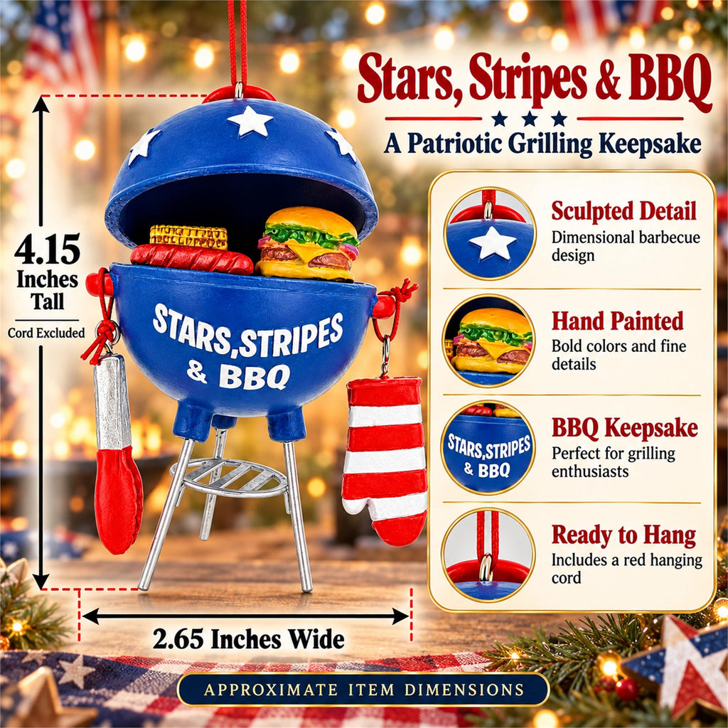 Patriotic BBQ Grill Burger Hot Dog Resin Christmas Ornament