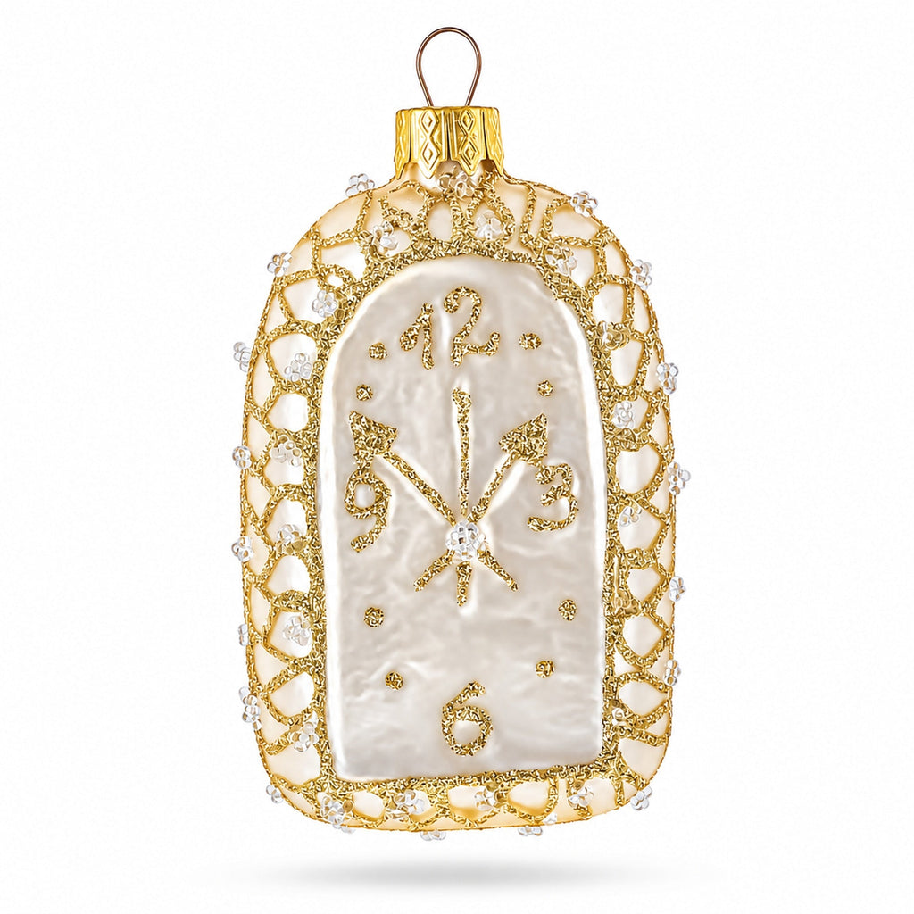 Vintage Gold Lace Clock Glass Christmas Ornament