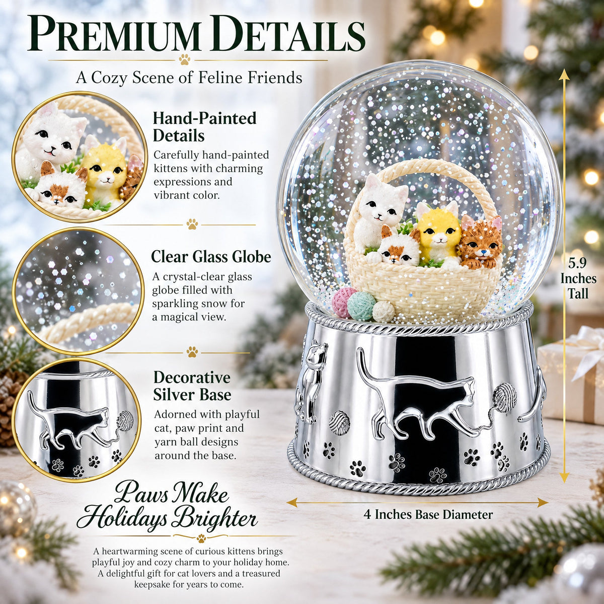 Kittens in a Basket Glass Water Snow Globe