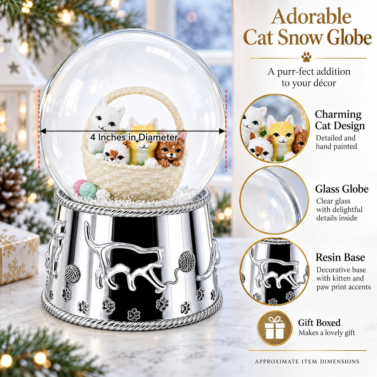 Kittens in a Basket Glass Water Snow Globe