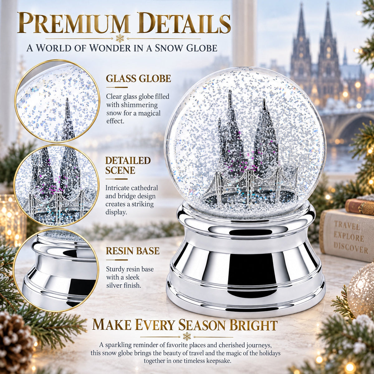 New York City Skyline with Silver Base Water Snow Globe
