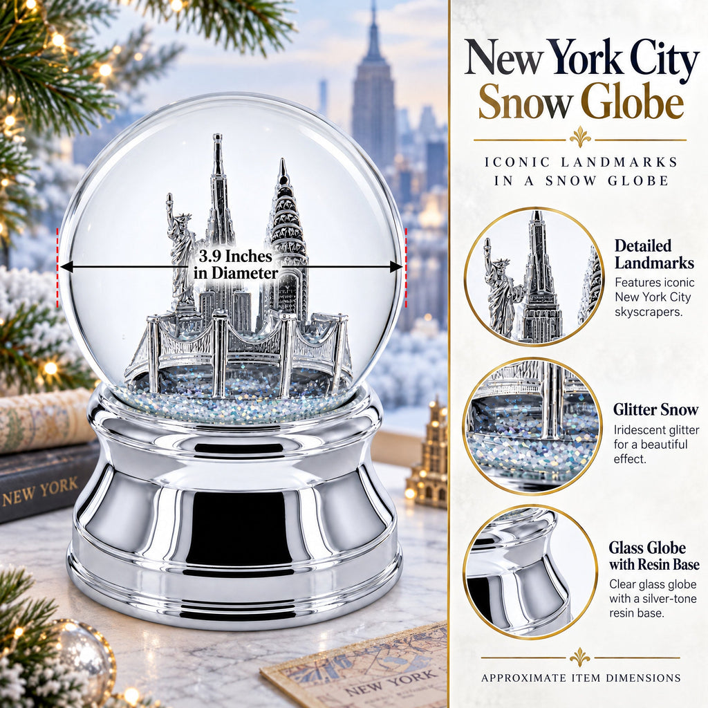 New York City Skyline with Silver Base Water Snow Globe