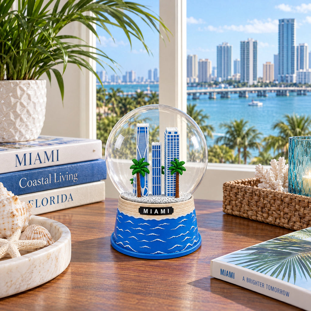 Miami Beach Skyline Glass Water Snow Globe