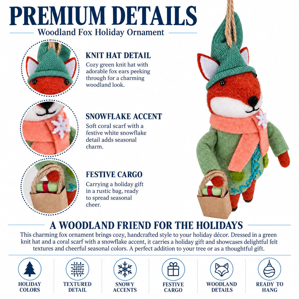 Fox With Gift Bag Felt Fabric Christmas Ornament