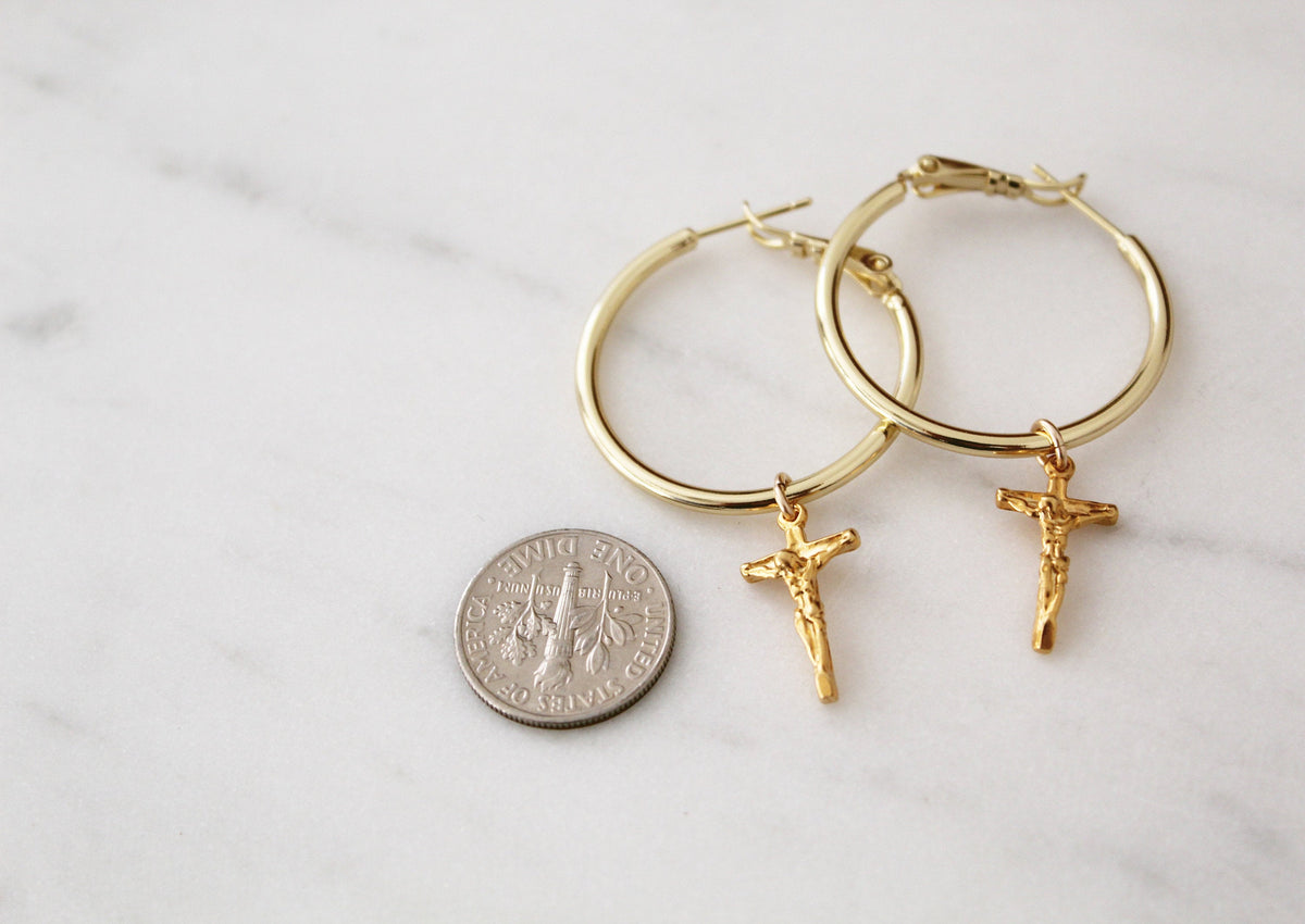 Crucifix Hoop Earrings