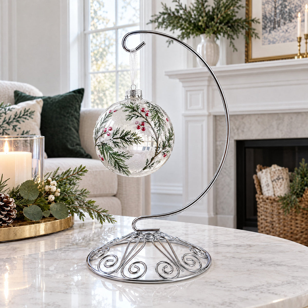 Curved Silver Wire Swirl Base Ornament Stand Display 7 Inches
