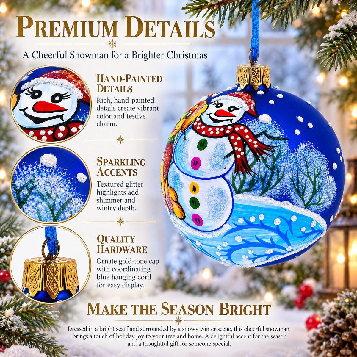 Dog and Snowman Friendship Glass Ball Christmas Ornament 3.25 Inches