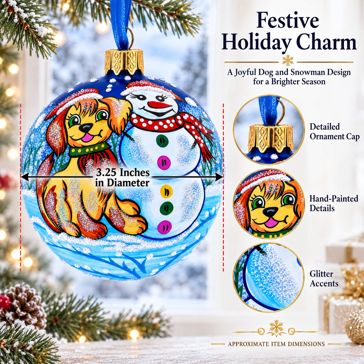 Dog and Snowman Friendship Glass Ball Christmas Ornament 3.25 Inches