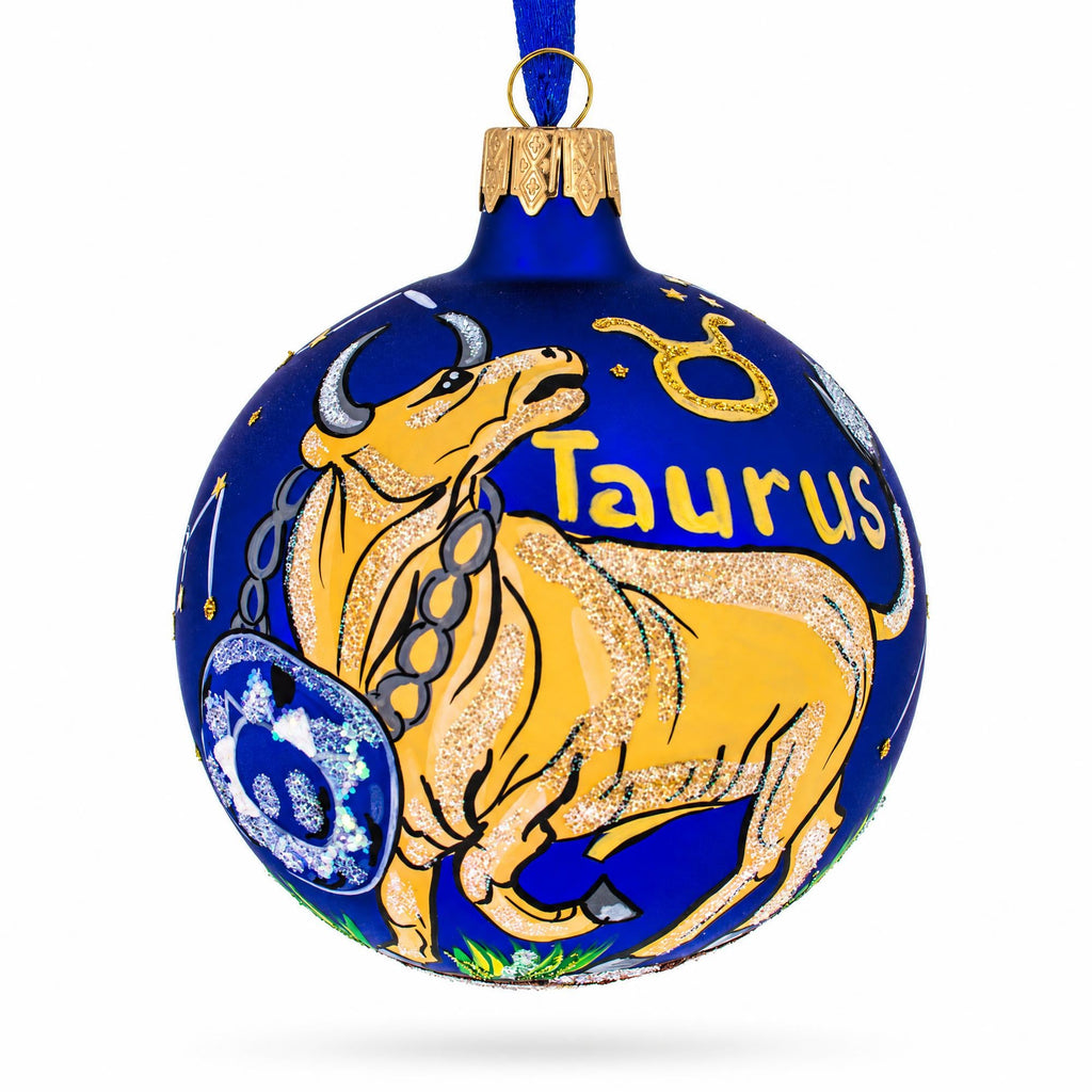 Taurus Zodiac Horoscope Sign Glass Ball Christmas Ornament 3.25 Inches