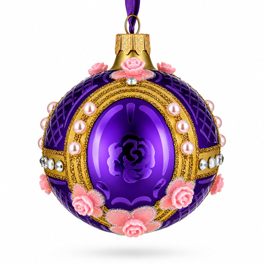 Milan Designer Luxury Earrings on Purple Glass Ball Christmas Ornament 3.25 Inches