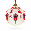 Red and Crystal Droplets Festive Glass Ball Christmas Ornament 3.25 Inches