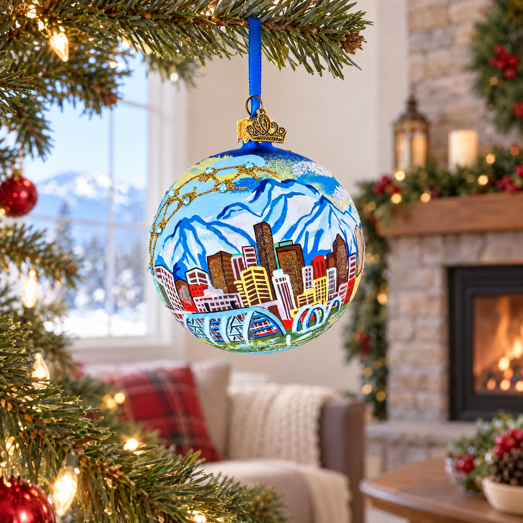 Denver, Colorado Jeweled Glass Ball Christmas Ornament 4 Inches