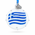 Greek Flag with Crystal Accents Glass Ball Christmas Ornament