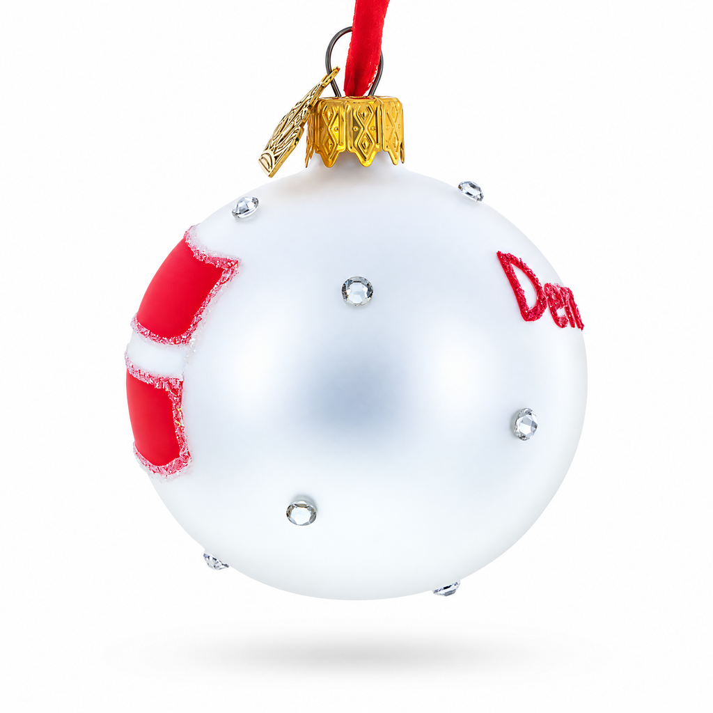 Danish Flag with Crystal Accents Glass Ball Christmas Ornament
