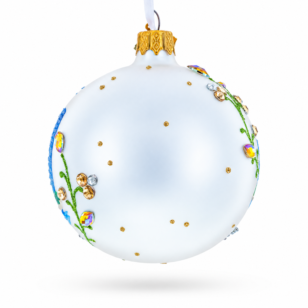 Statue of Liberty, New York City Skyline Jeweled Glass Ball Christmas Ornament 3.25 Inches