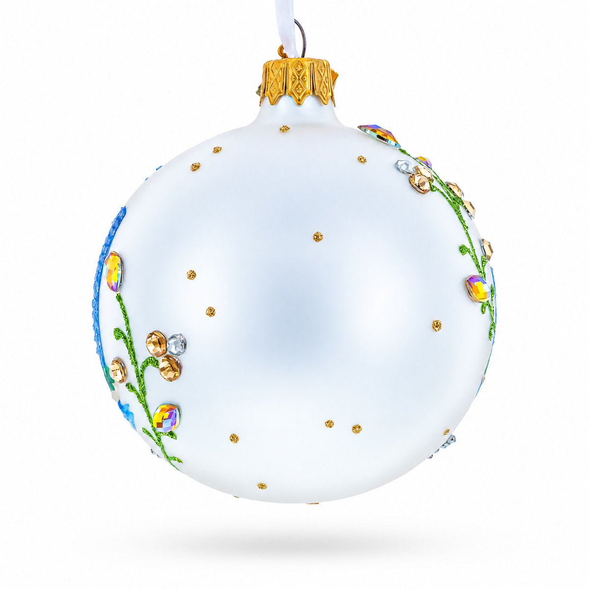 Statue of Liberty, New York City Skyline Jeweled Glass Ball Christmas Ornament 3.25 Inches