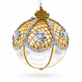 Gold Lattice with Pearls and Silver Accents Glass Ball Christmas Ornament