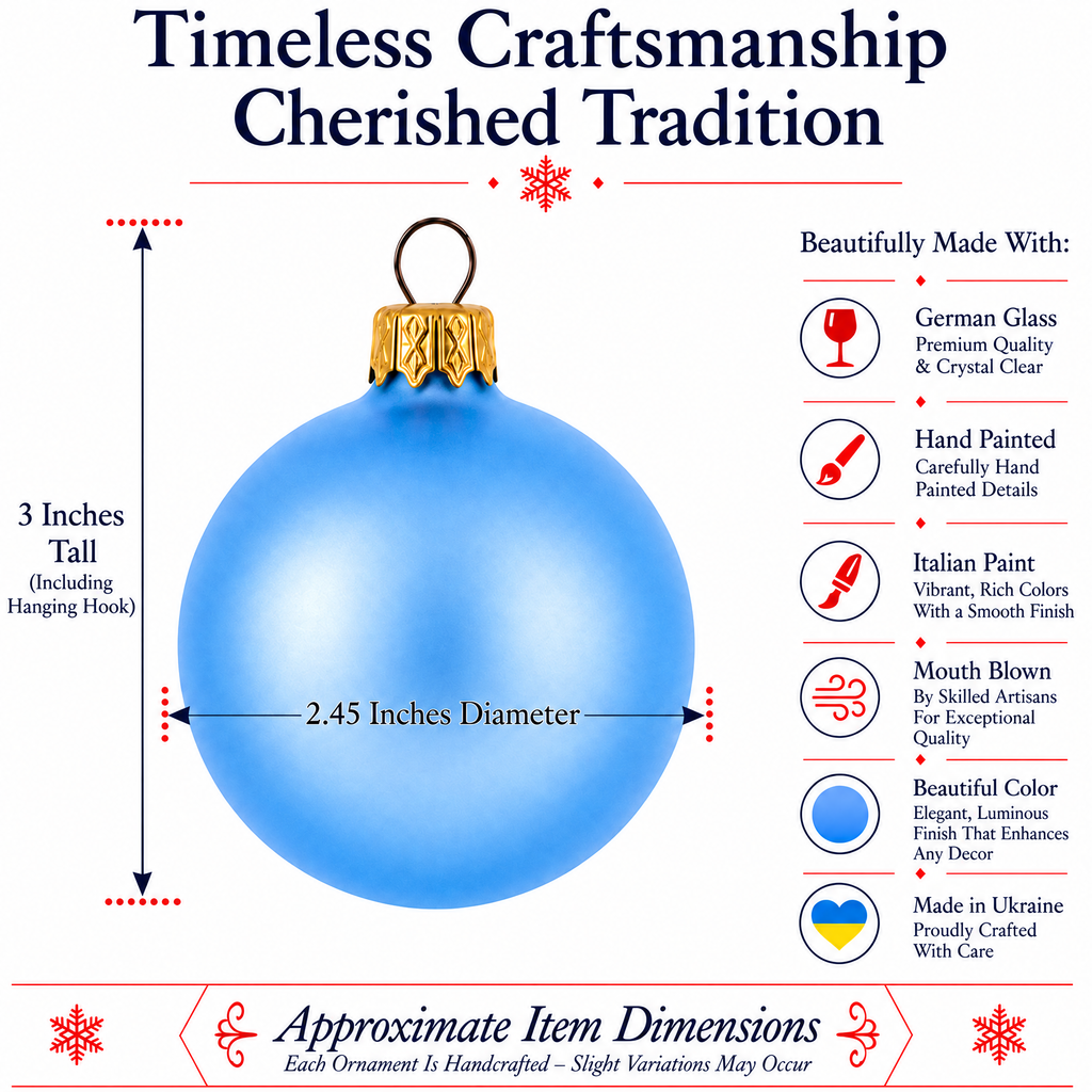 Set of 6 Light Matte Blue Glass Ball Christmas Ornaments 2.4 Inches