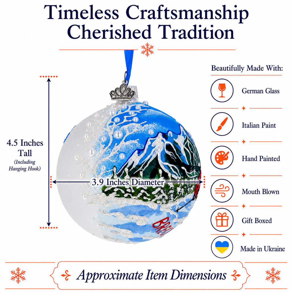 Breckenridge, Colorado Mountain Scene Skier Christmas Tree Ornament 4 Inches