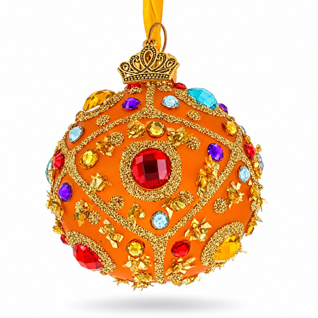 Boutique Amber Jewel Medallion Glass Ball Christmas Ornament