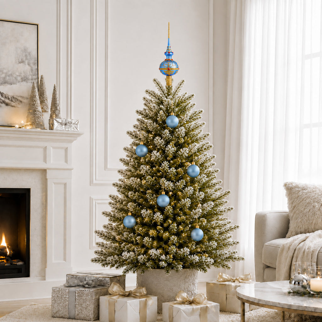 Set of 6 Translucent Light Blue Glass Ball Christmas Ornaments (050)
