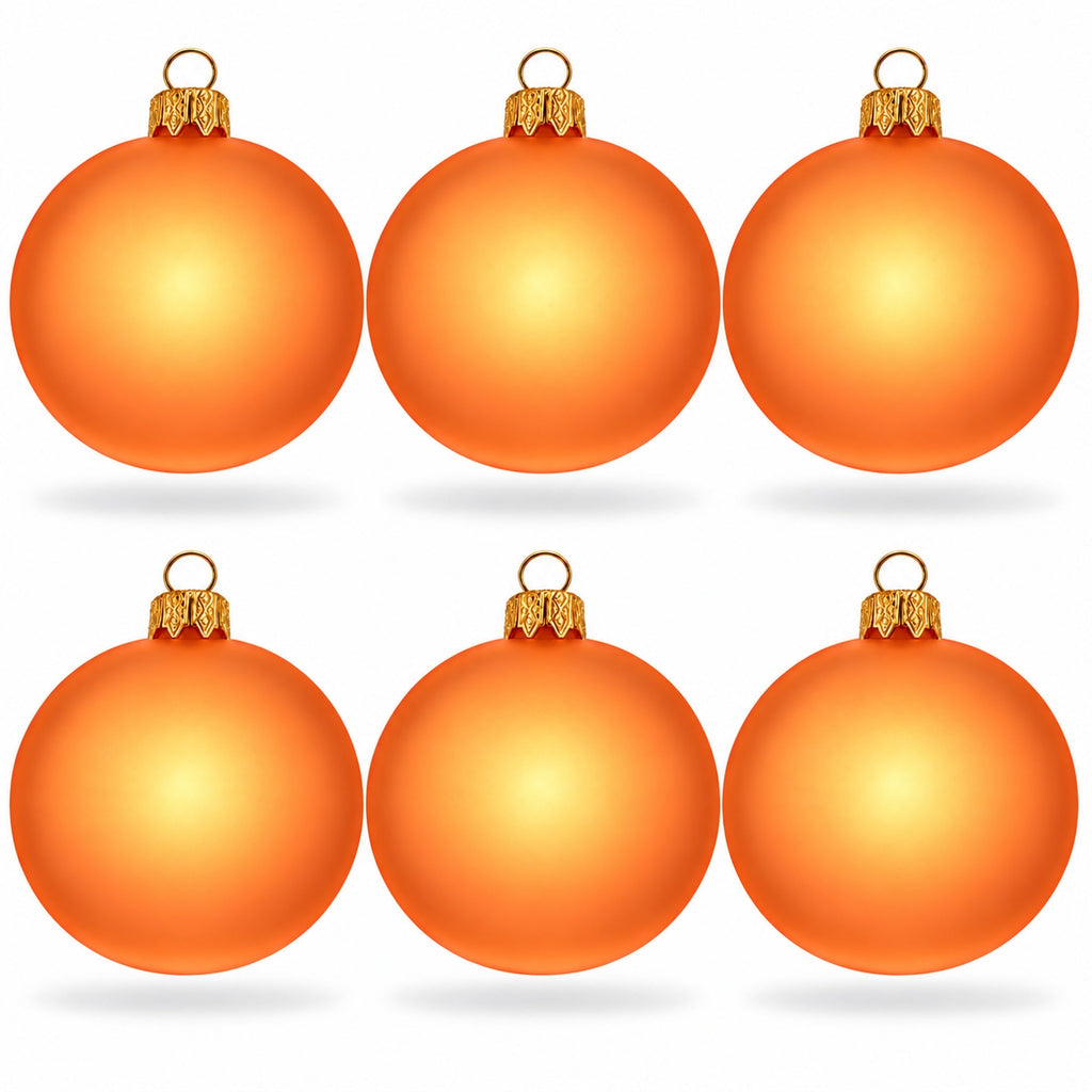 Set of 6 Translucent Orange Glass Ball Christmas Ornaments 3.25 Inches (051)