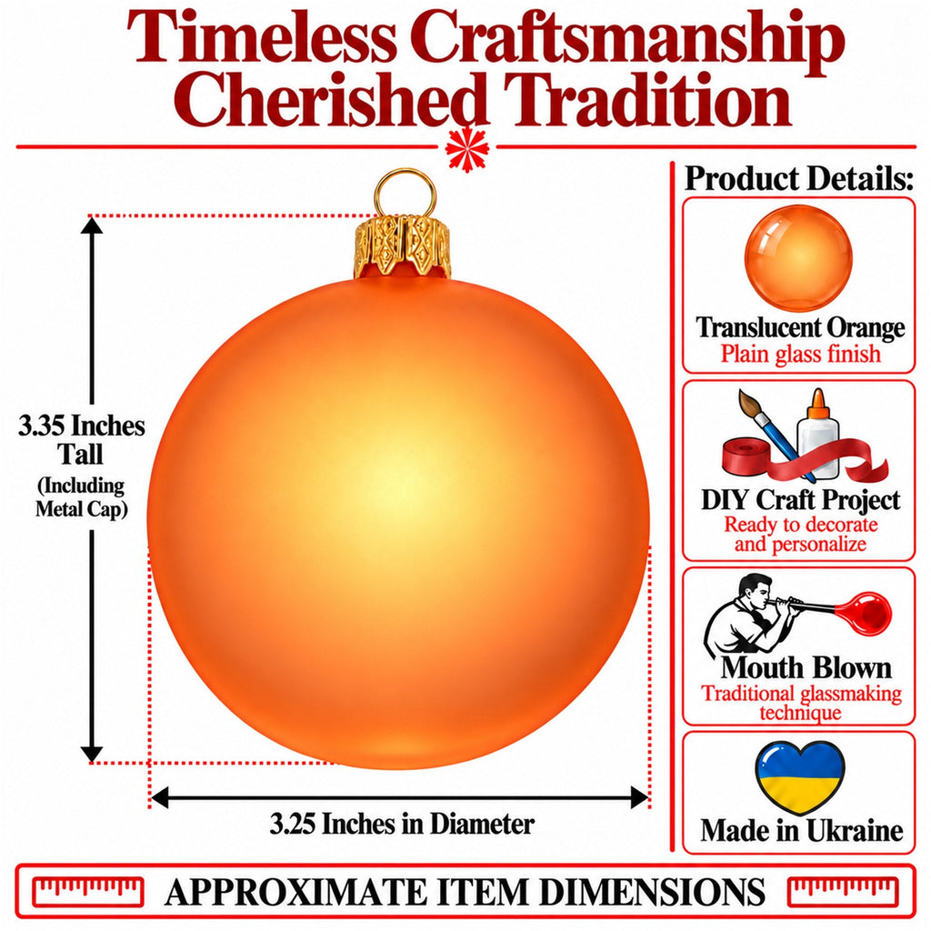 Set of 6 Translucent Orange Glass Ball Christmas Ornaments 3.25 Inches (051)