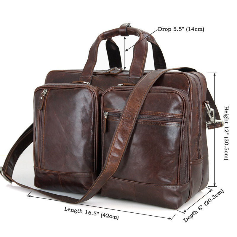 Handmade Top Grain Leather Briefcase Messenger Bag Men's Business Laptop Bag