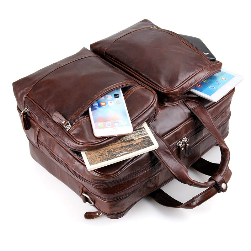 Handmade Top Grain Leather Briefcase Messenger Bag Men's Business Laptop Bag
