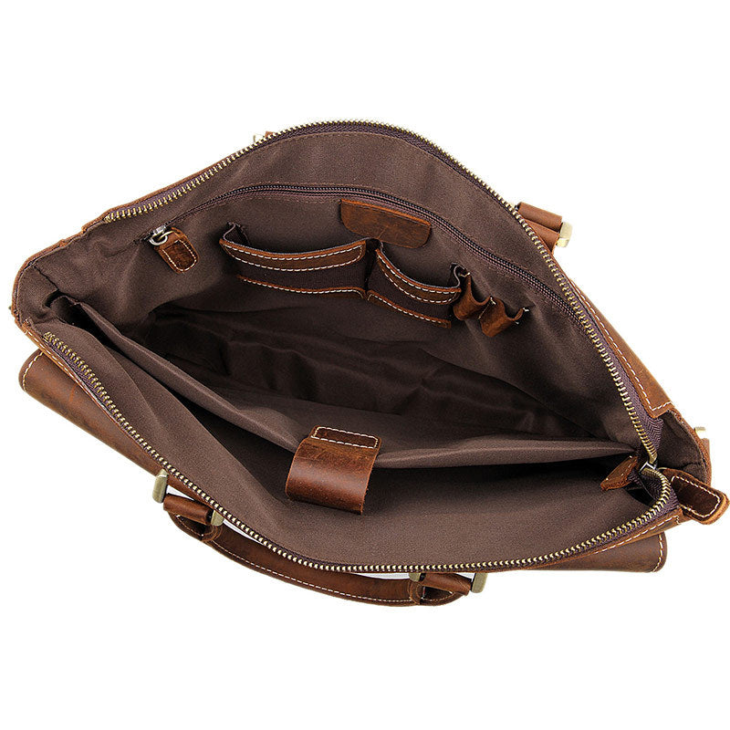 Handmade Crazy Horse Leather Briefcase Men's Business Cross Body Bags Leather Handbags 7113
