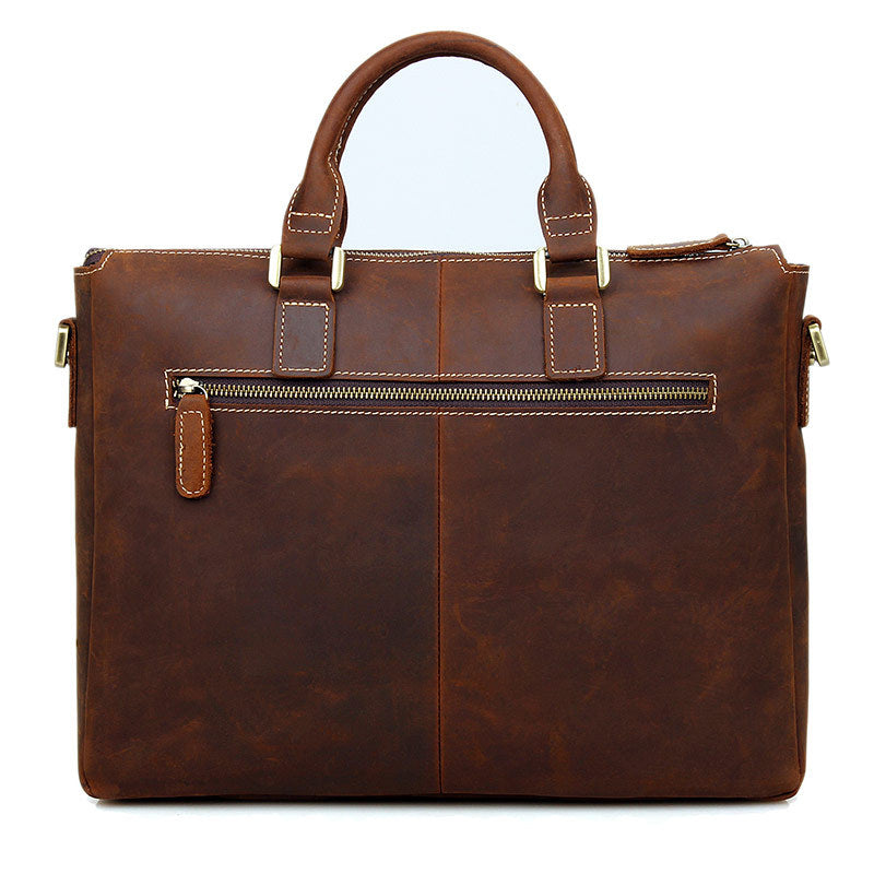 Handmade Crazy Horse Leather Briefcase Men's Business Cross Body Bags Leather Handbags 7113