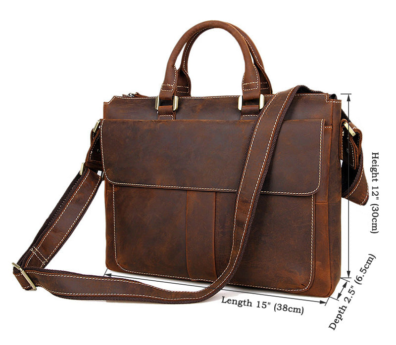 Handmade Crazy Horse Leather Briefcase Men's Business Cross Body Bags Leather Handbags 7113